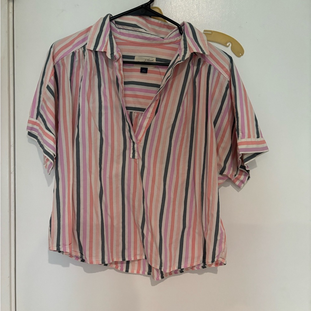 Pink and White Striped Button-Up Shirt